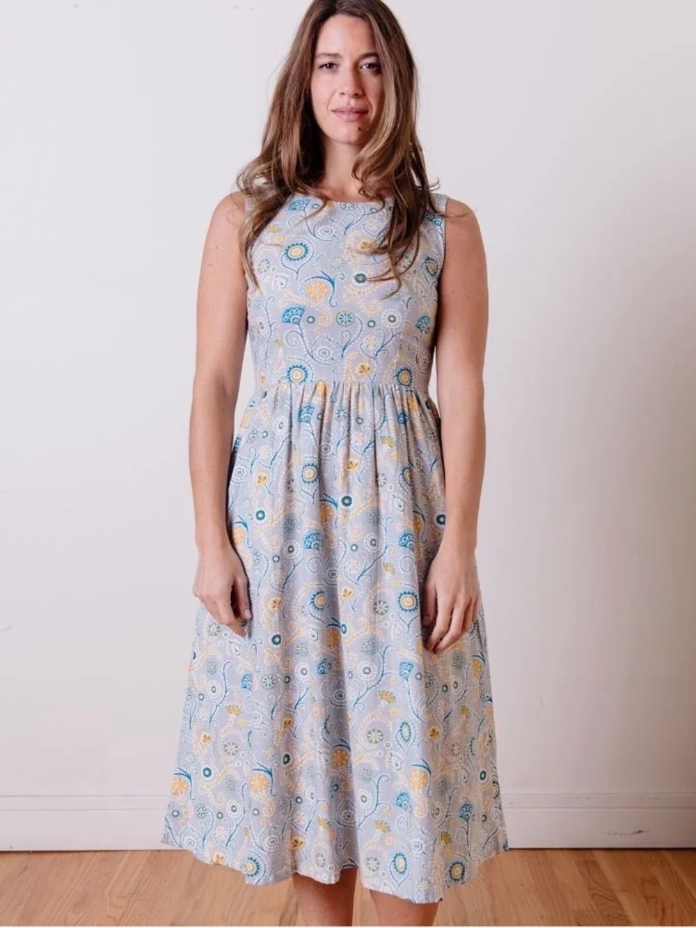 Mata Traders | Sydney midi dress Women’s size XL Blue Suzani floral pockets